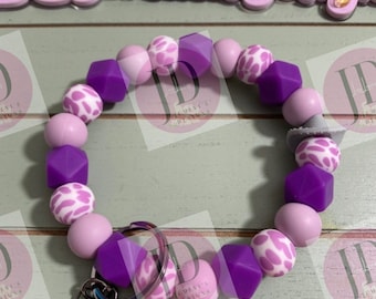 Beaded Bangle Cowboy hat purple and lavender cow print Keychain/beaded Bangle for her/lavender & purple cowboy wristlet/bangle cow wristlet