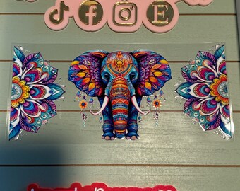 UV DTF  Ready to Apply |elephant/ mandala rainbow colors| uvdtf wrap | Permanent decal | No heat needed | Waterproof material