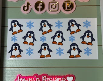 UV DTF Christmas blue penguin Ready to Apply| Penguin let it snow uvdtf wrap | Permanent decal | No heat needed | Waterproof material