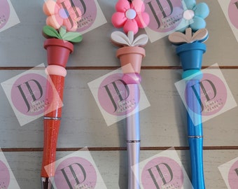 Silicone puffy flower pot daisy/flower Bead Pen/Custom Bead Pen/daisy flower pot bead pen/Twist Beaded daisy/flower pen/flower bling pen