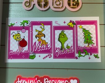 UV DTF 16 oz Glass can Ready to press|  Mean one| Max / Cindi Grinch tree| uvdtf wrap | Permanent decal | No heat needed | Waterproof