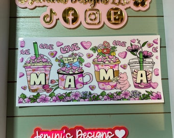 UV DTF 16 oz Glass can Ready to Apply| Valentine hearts  Mama | uvdtf wrap | Permanent decal | No heat needed | Waterproof material