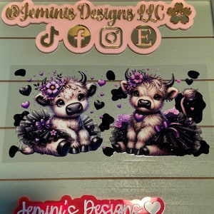 UV DTF  Ready to Apply| Highland Ballerinas tutu purple / black hearts uvdtf wrap | Permanent decal | No heat needed | Waterproof material