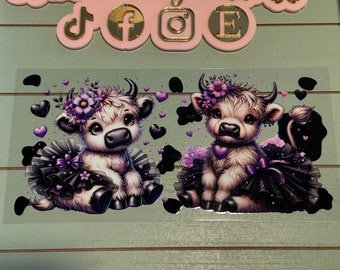 UV DTF  Ready to Apply| Highland Ballerinas tutu purple / black hearts uvdtf wrap | Permanent decal | No heat needed | Waterproof material