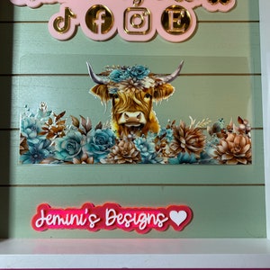 UV DTF 16 oz Glass can Ready to Apply| Highland cow & teal floral uvdtf wrap | Permanent decal | No heat needed | Waterproof material