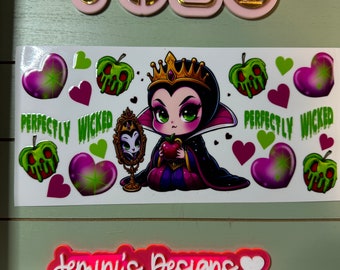 Cartoon evil queen uvdtf fits 16oz uvdtf cup wrap ready to press | villainess poison apple/ evil sorceress | uvdtf cup wrap