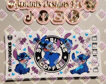UV DTF 16 oz Glass can Ready to press|  blue alien coffee| uvdtf wrap | Permanent decal | No heat needed | Waterproof