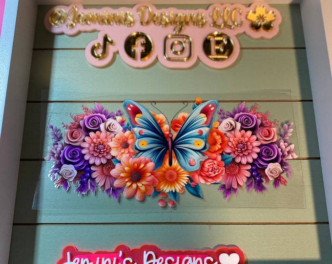 Featured listing image: UV DTF 16 or 20 oz Glass can Ready to Apply |butterfly floral | uvdtf wrap | Permanent decal | No heat needed | Waterproof material