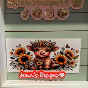 UV DTF Ready to Apply| Highland baby cow & sunflower uvdtf wrap | Permanent decal | No heat needed | Waterproof material