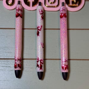 Cherry glitter pen, pink glitter pen with lots of sparkle. Cherries glitter pen