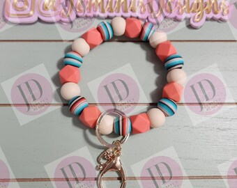 Serape Beaded Bangle/serape & coral Keychain/beaded Bangle for her/turquoise serape wristlet Bangle bracelet for her