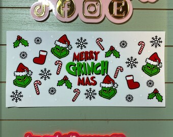 UV DTF 16 oz Glass can Ready to press|  Mean one| Mean guy Christmas   | uvdtf wrap | Permanent decal | No heat needed | Waterproof
