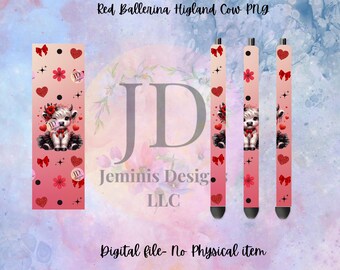 Highland cow pen wrap [PNG] Digital File| Red ballerina cow png| highland cow print pen wrap png/ background png| non transparent