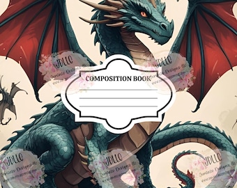 Dragons composition cover PNG, 5 Canva Editable design bundle composition cover design/ editable notebook cover/ Boy composition design