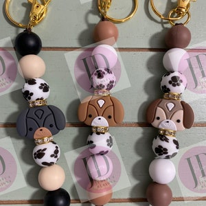 Ready to Ship Adorable puppy/dog bling beaded Keychain/beaded mini Keychain & dog/dangle Keychain/puppy keychain