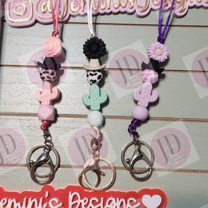 Silicone cowboy hat lanyards /Custom Bead lanyards//Bead cow & cactus lanyard/bead badge holder /bead cowboy Keychain