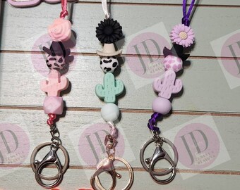 Silicone cowboy hat lanyards /Custom Bead lanyards//Bead cow & cactus lanyard/bead badge holder /bead cowboy Keychain