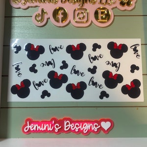 UV DTF 16 oz Glass can Ready to press|  Mouse ears, love, Girl mouse ears   | uvdtf wrap | Permanent decal | No heat needed | Waterproof