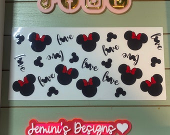UV DTF 16 oz Glass can Ready to press|  Mouse ears, love, Girl mouse ears   | uvdtf wrap | Permanent decal | No heat needed | Waterproof