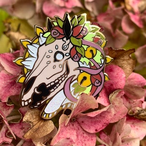 Spring season Mari Lwyd hard enamel collectors pin horse skull glitter limited edition