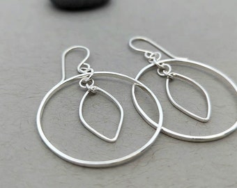 Handmade Argentium Silver Hoop Dangle Earrings, Lightweight