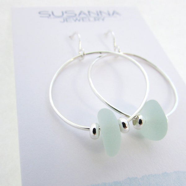 Handmade sea glass earrings. Sterling silver earrings. Genuine sea glass jewelry, the perfect gift for Mom. Silver hoop sea glass earrings