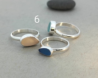 Sea Glass Ring Sterling Silver Handmade Jewelry Stackable Sea Glass Ring  Silver Stacking Sea Glass Ring Gift for MOM or SISTER, SIZE 6