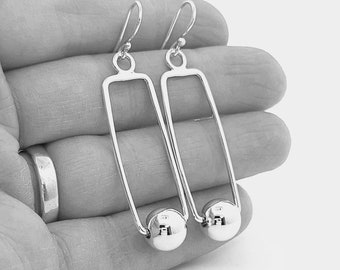 Sterling Silver Earrings, Hoop Dangle Earring, Gift For Women Lightweight Geometric Earrings, Silver Handmade Sterling Earrings Silver Hoops