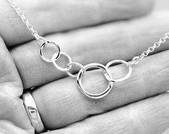 Chain Necklace, Sterling Silver Circle Necklace, Circle Link Chain Necklace Handmade Chain Family Necklace Sister Necklace Friend Necklace