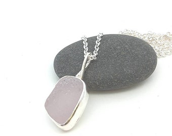 Sea glass necklace. Handmade sterling silver jewelry. Made in Maine. Simple modern jewelry. Sea glass gift for Mom, co-worker, friend Beachy