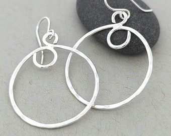 Sterling Silver Earrings Large Hoop Dangle Earring Gift For Women Lightweight Hoop Earrings Silver Handmade Gift for Co Worker, Friend