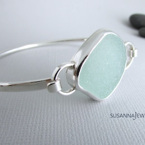 Sea glass bracelet. Sterling silver hook clasp bracelet. Made in Maine. Handmade silver wrapped SEA GLASS bracelet. Beachy gift for Mom