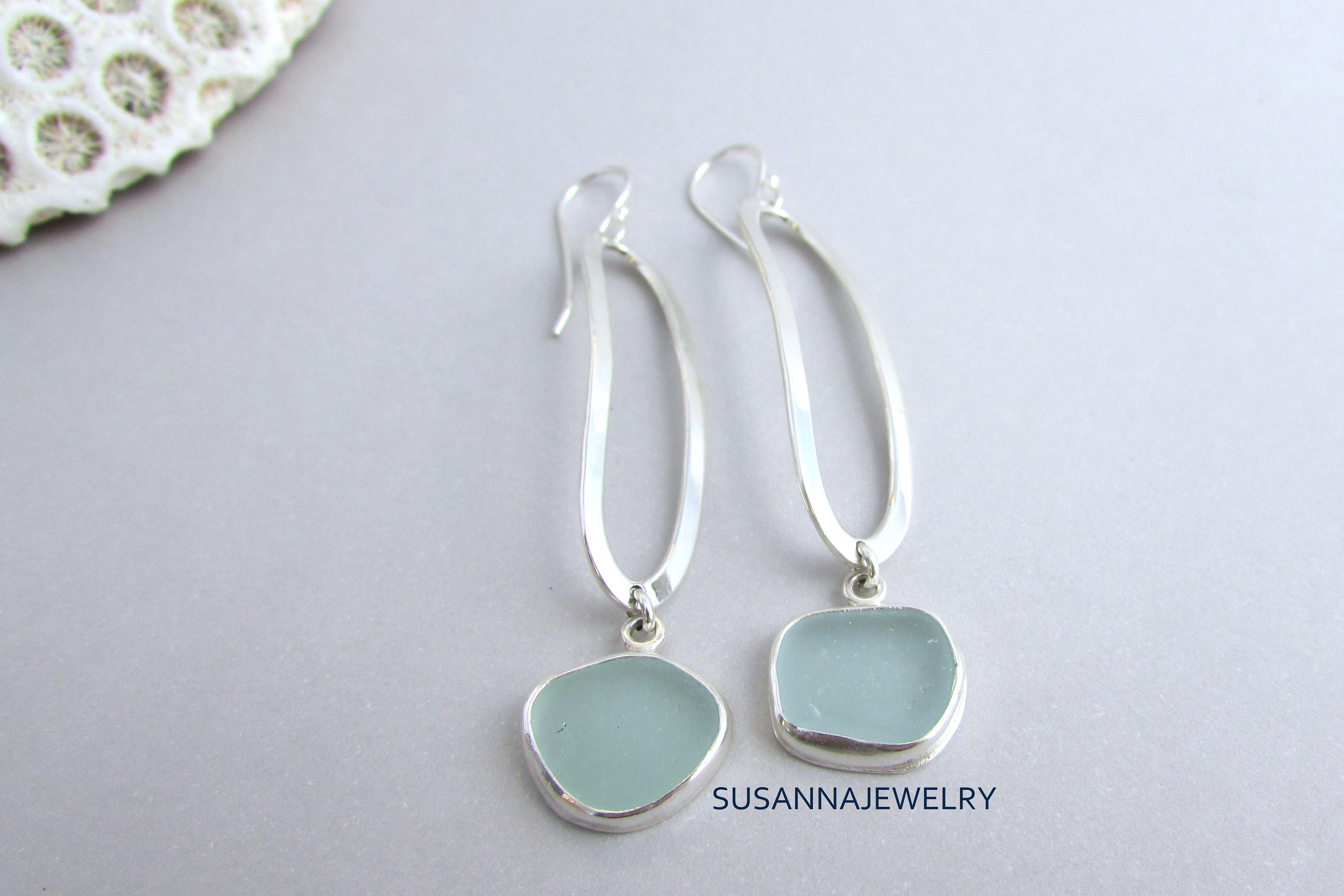 Sea glass earrings. Sea glass jewelry. Maine jewelry.Sterling Etsy