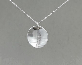 Disc Pendant Necklace Sterling Silver Layering Coin Necklace, Hammered Disc Necklace, Silver Disc Necklace Women's Circle Necklace, Handmade