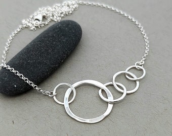 Chain Link Necklace, Sterling Silver Circle Necklace, Multi Link Chain Necklace Handmade Family Necklace Sister Necklace Friend Necklace