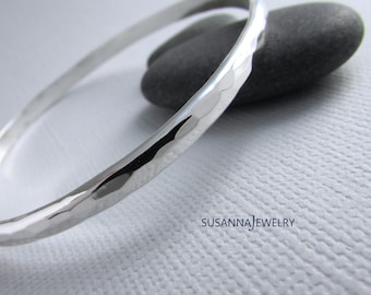 Handmade Hammered Sterling Silver Bangle Bracelet, Stackable Jewelry