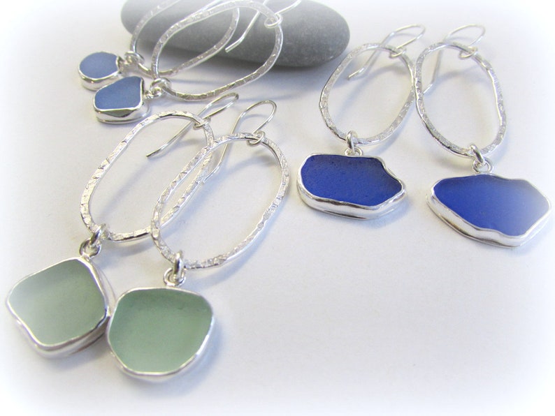 Sea glass earring. Sea glass jewelry. Maine Gift. Silver Etsy