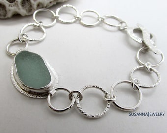Sea glass bracelet. Sea glass jewelry. Sterling silver bracelet. Maine jewelry. Silver chain bracelet. Seaglass jewelry. Gift for Mom