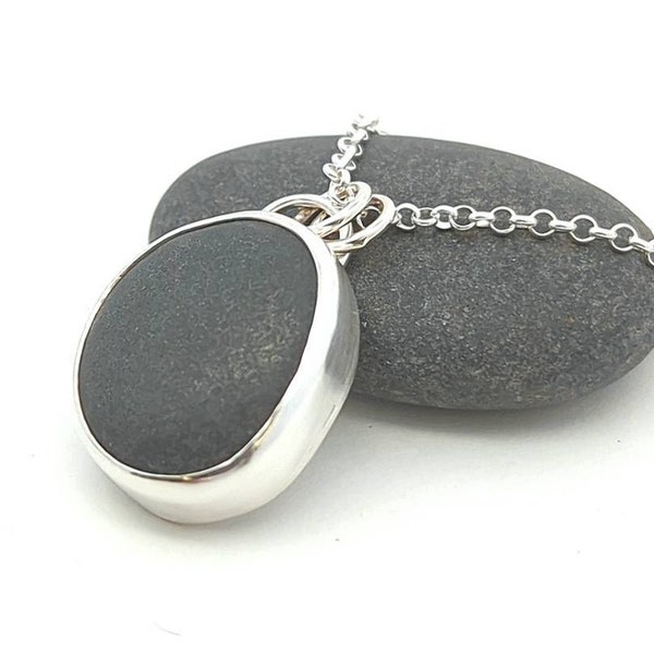 Beach rock necklace in 925 sterling silver Handmade in Maine. Beach stone wrapped in silver Surfer jewelry Sterling Silver Necklace Gift Mom