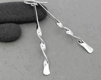 Sterling Silver Earrings, Silver Bar Earrings, Modern Silver Jewelry, Twist Bar Earrings, Handmade Silver Jewelry, Silver Stick Earrings