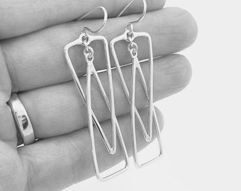 Sterling Silver Earrings, Hoop Dangle Earring, Gift For Women Lightweight Geometric Earrings, Silver Handmade Sterling Earrings Silver Hoops