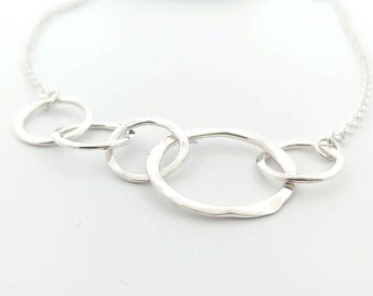 Handmade Sterling Silver Circle Link Necklace, Family Sister Friend