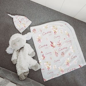 Personalized Swaddle Blanket - Custom Swaddle Blanket - Baby Swaddle Blanket - Baby Shower Gift - Personalized Receiving Blanket and hat