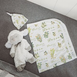 Personalized Swaddle Blanket - Custom Swaddle Blanket - Baby Swaddle Blanket - Baby Shower Gift - Personalized Receiving Blanket and hat