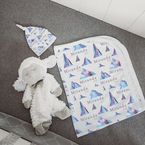 Personalized Swaddle Blanket - Custom Swaddle Blanket - Baby Swaddle Blanket - Baby Shower Gift - Personalized Receiving Blanket and hat