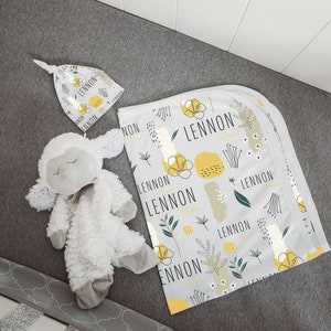 Personalized Swaddle Blanket - Custom Swaddle Blanket - Baby Swaddle Blanket - Baby Shower Gift - Personalized Receiving Blanket and hat