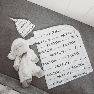 Personalized Swaddle Blanket - Custom Swaddle Blanket - Baby Swaddle Blanket - Baby Shower Gift - Personalized Receiving Blanket and hat