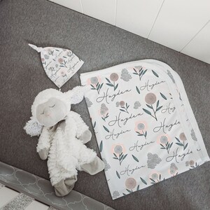 Personalized Swaddle Blanket - Custom Swaddle Blanket - Baby Swaddle Blanket - Baby Shower Gift - Personalized Receiving Blanket and hat