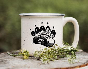 Camping Bear Paw Speckled Ceramic Campfire Coffee Mug