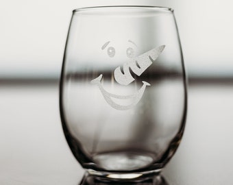 Jolly the Snowman Stemless Wine Glass - etched wine glass - snowman glass - christmas gift - snowman etched wine glass - snowman themed gift